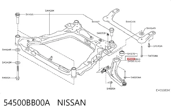 Важіль передньої підвіски нижній, правий 54500BB00A Nissan/Infiniti