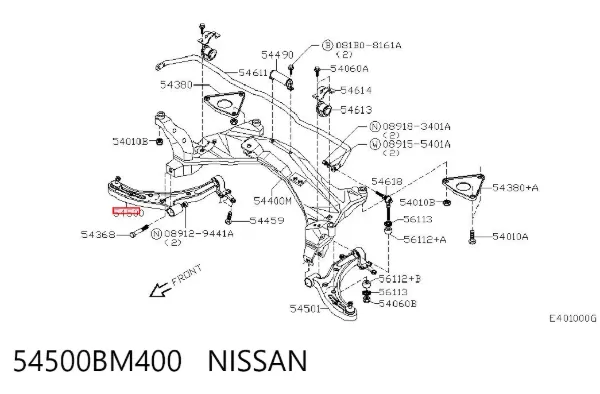 Важіль передньої підвіски нижній, правий 54500BM400 Nissan/Infiniti