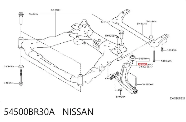 Важіль передньої підвіски нижній, правий 54500BR30A Nissan/Infiniti