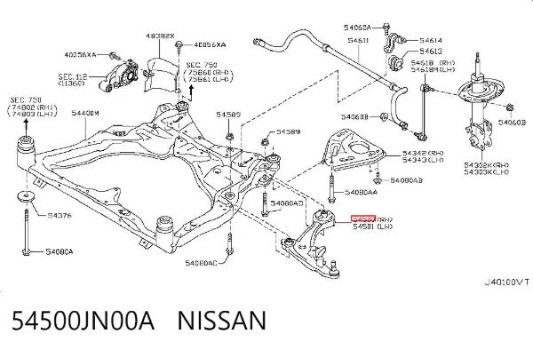 Важіль передньої підвіски нижній, правий 54500JN00A Nissan/Infiniti