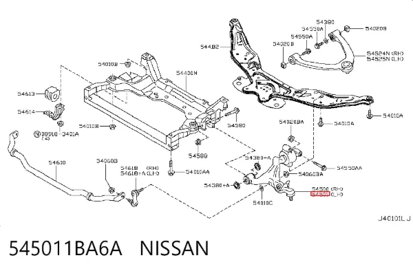 Важіль передньої підвіски нижній, лівий 545011BA6A Nissan/Infiniti