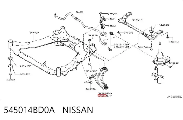 Важіль передньої підвіски нижній, лівий 545014BD0A Nissan/Infiniti