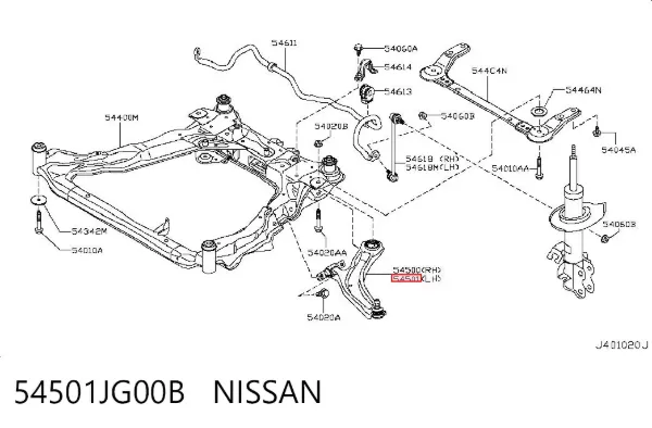 Важіль передньої підвіски нижній, лівий 54501JG00B Nissan/Infiniti
