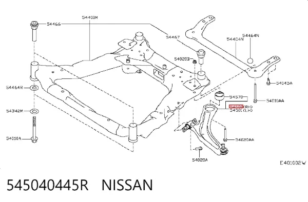Важіль передньої підвіски нижній, правий 545040445R Nissan/Infiniti