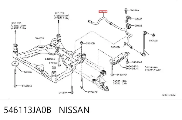 Передній стабілізатор 546113JA0B Nissan/Infiniti