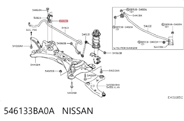 Втулка переднього стабілізатора 546133BA0A Nissan/Infiniti