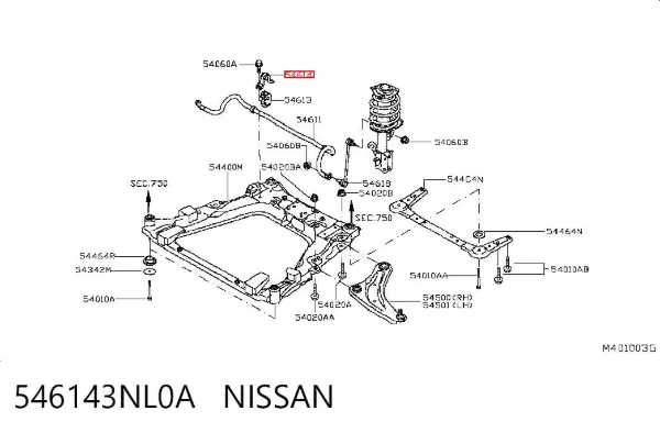 Хомут кріплення втулки стабілізатора, переднього 546143NL0A Nissan/Infiniti