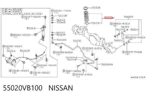 Задні пружини 55020VB100 Nissan/Infiniti