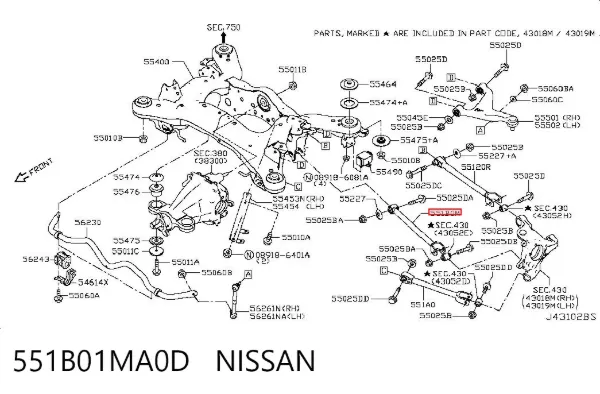 Важіль задньої підвіски нижній, лівий/правий 551B01MA0D Nissan/Infiniti