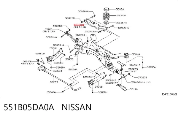 Важіль задньої підвіски нижній, лівий/правий 551B05DA0A Nissan/Infiniti