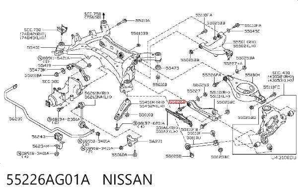 Болт кріплення заднього розвального важеля, внутрішній 55226AG01A Nissan/Infiniti