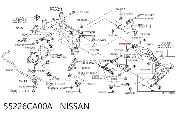 Болт кріплення заднього нижнього важеля, внутрішній 55226CA00A Nissan/Infiniti