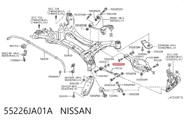 Болт кріплення заднього розвального важеля, внутрішній 55226JA01A Nissan/Infiniti