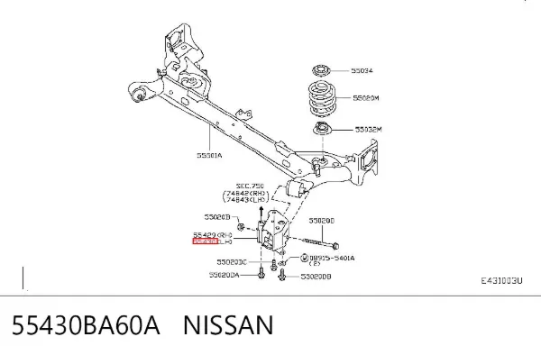 Кронштейн задньої балки 55430BA60A Nissan/Infiniti