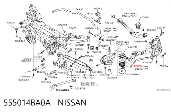 Цапфа - поворотний кулак задній, правий 555014BA0A Nissan/Infiniti