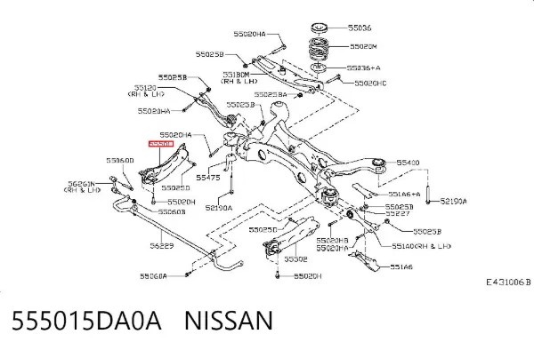 Важіль/тяга задньої підвіски подовжній нижній, правий 555015DA0A Nissan/Infiniti