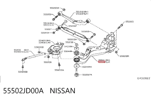 Важіль/тяга задньої підвіски подовжній нижній, лівий 55502JD00A Nissan/Infiniti