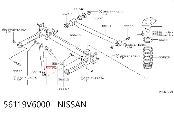 Задні втулки амортізатора 56119V6000 Nissan/Infiniti