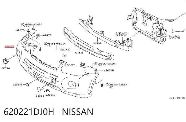 Передній бампер 620221DJ0H Nissan/Infiniti