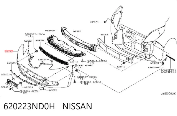 Передній бампер 620223ND0H Nissan/Infiniti