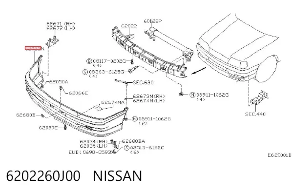 Передній бампер 6202260J00 Nissan/Infiniti