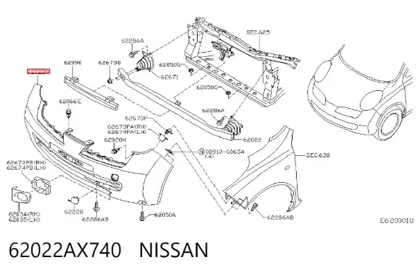 Передній бампер 62022AX740 Nissan/Infiniti
