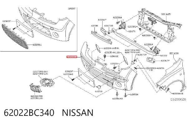 Передній бампер 62022BC340 Nissan/Infiniti