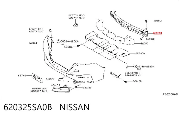 Підсилювач бампера переднього 620325SA0B Nissan/Infiniti
