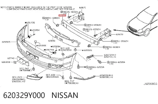 Підсилювач бампера переднього Nissan Teana J31