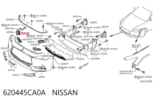 Кронштейн бампера переднього, правий 620445CA0A Nissan/Infiniti