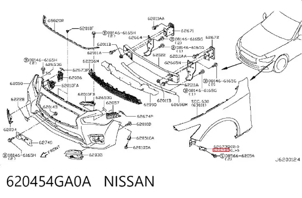 Кронштейн бампера переднього, лівий 620454GA0A Nissan/Infiniti