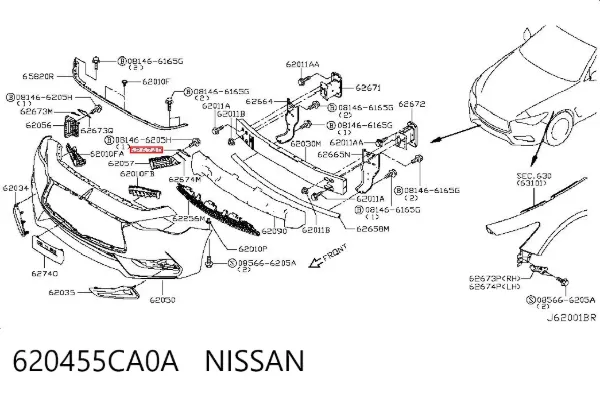 Кронштейн бампера переднього, лівий 620455CA0A Nissan/Infiniti