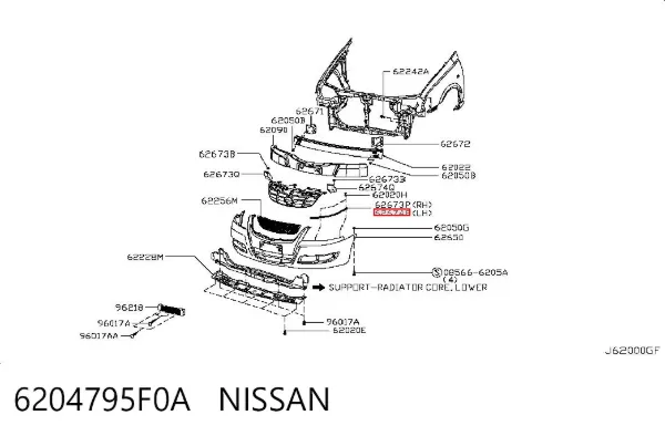 Кронштейн бампера переднього, зовнішній лівий 6204795F0A Nissan/Infiniti