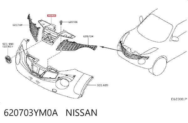 Решітка радіатора 620703YM0A Nissan/Infiniti