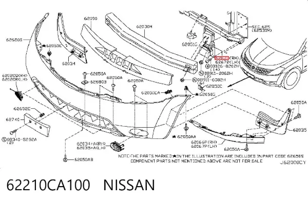 Кронштейн підсилювача переднього бампера 62210CA100 Nissan/Infiniti