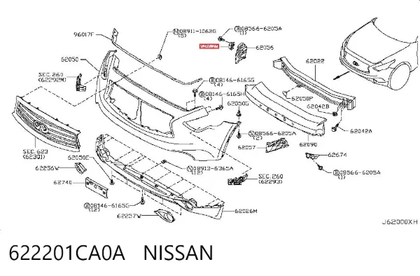 Кронштейн бампера переднього, зовнішній правий 622201CA0A Nissan/Infiniti