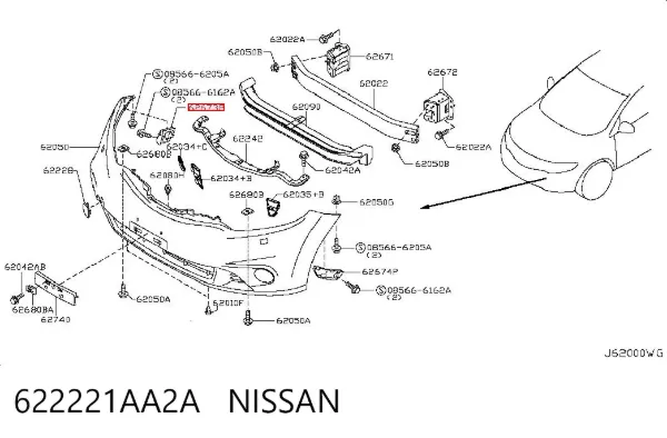 Кронштейн бампера переднього, правий 622221AA2A Nissan/Infiniti