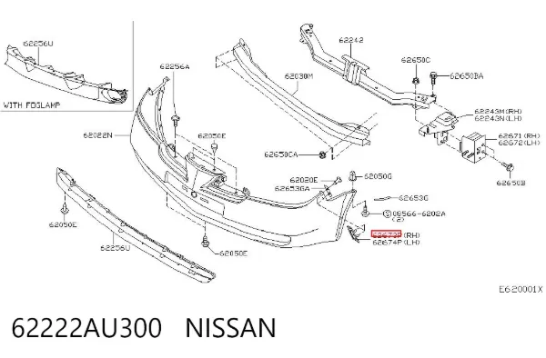 Кронштейн бампера переднього, правий 62222AU300 Nissan/Infiniti