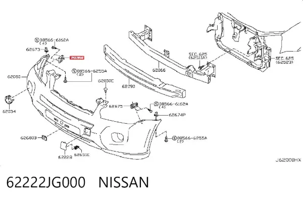 Кронштейн бампера переднього 62222JG000 Nissan/Infiniti