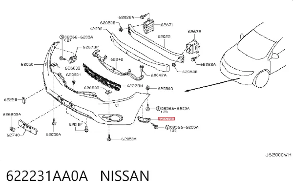 Кронштейн бампера переднього, лівий 622231AA0A Nissan/Infiniti