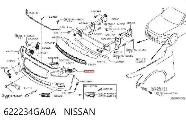 Кронштейн бампера переднього, лівий 622234GA0A Nissan/Infiniti