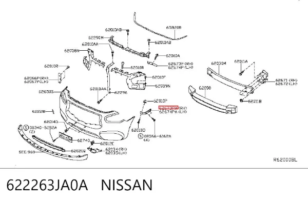 Кронштейн бампера переднього, зовнішній правий 622263JA0A Nissan/Infiniti