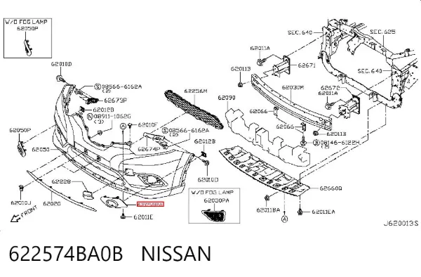 Заглушка/ решітка протитуманних фар бампера переднього, ліва 622574BA0B Nissan/Infiniti