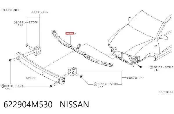 Кронштейн бампера переднього 622904M530 Nissan/Infiniti