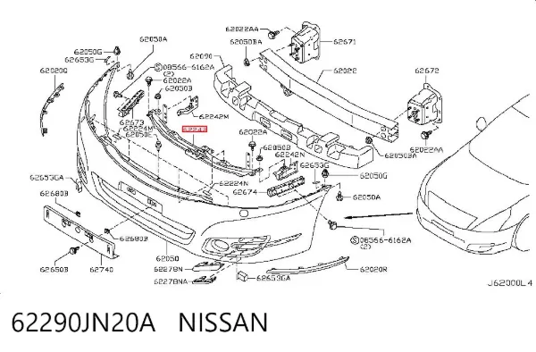 Кронштейн бампера переднього, центральний 62290JN20A Nissan/Infiniti