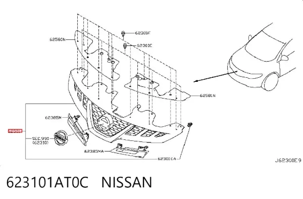 Решітка радіатора 623101AT0C Nissan/Infiniti