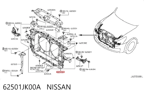 Рамка радіатора 62501JK00A Nissan/Infiniti