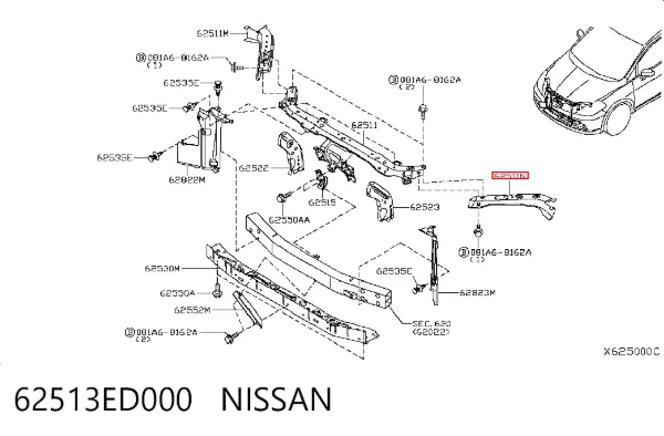 Кронштейн радіатора верхній, лівий 62513ED000 Nissan/Infiniti