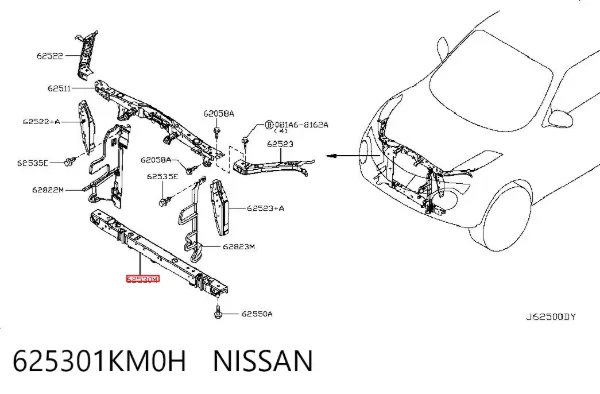 Супорт радіатора нижній/монтажна панель кріплення фар 625301KM0H Nissan/Infiniti
