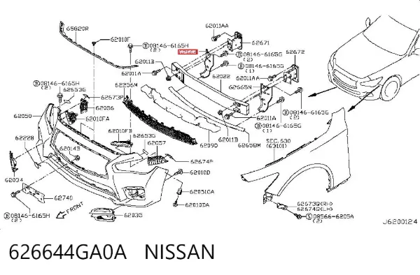 Кронштейн абсорбера переднього бампера 626644GA0A Nissan/Infiniti